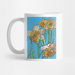 Abstract Yellow Daffodil Watercolor Pattern on Light Blue Mug